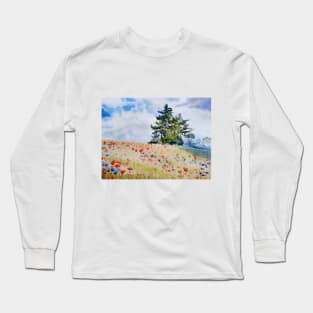 Field of poppies landscape Long Sleeve T-Shirt